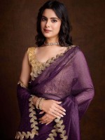 Shiny Purple Gold Infused Twill Saree